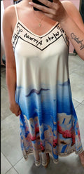 Sukienka maxi wiskoza Summer Santorini niebieska