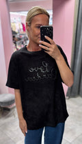 T-shirt dekatyzowany błyszczący napisem bawełna czarny
