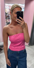 Top prążek tube barbie róż
